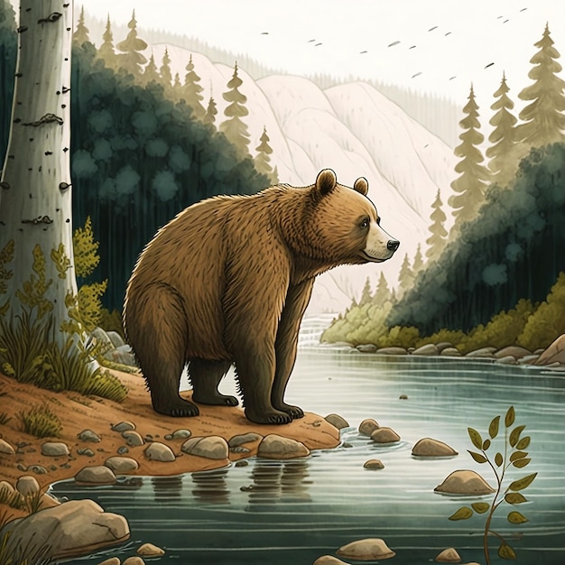 Un orso in piedi accanto a un fiume