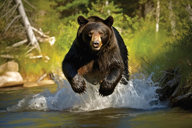 Un orso nero attraversa un fiume.