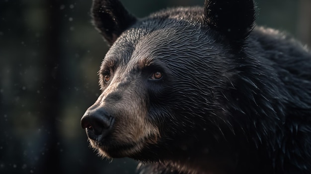 Un orso nero nel bosco con la parola orso sul davanti