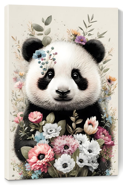 Un orso panda con sopra dei fiori