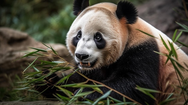 Un orso panda è visto in uno zoo.