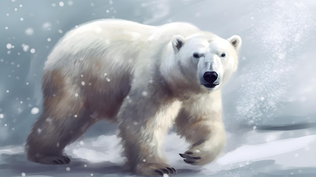 Un orso polare che cammina nella neve