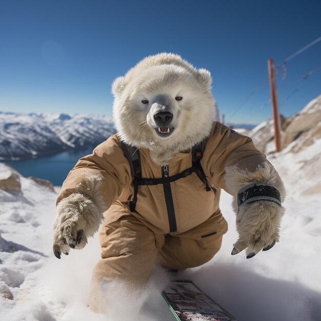 Un orso polare che pattina in inverno