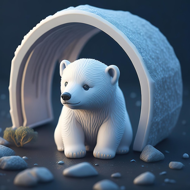 Un orso polare è in un tunnel con rocce e rocce.