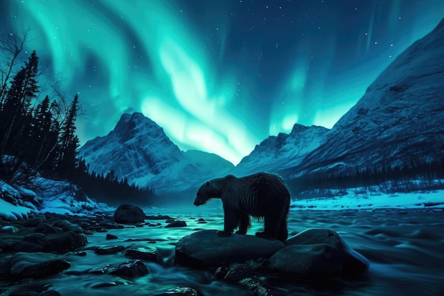 Un orso polare nel bagliore etereo delle aurore boreali