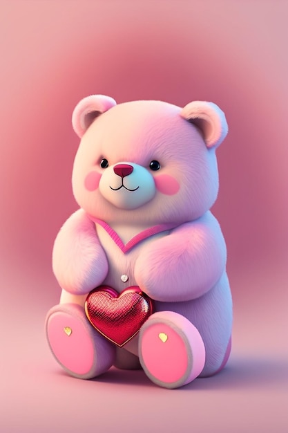 Un orso rosa che tiene un cuore
