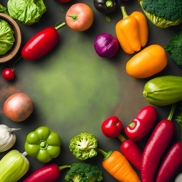 Un ovale verde con verdure e un posto per il testo