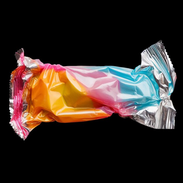 Un pacchetto di caramelle di plastica sullo sfondo semplice