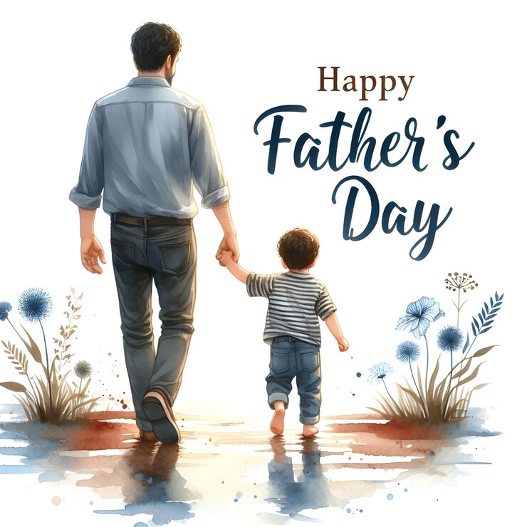 un padre e un figlio che si tengono per mano e camminano sotto la pioggia