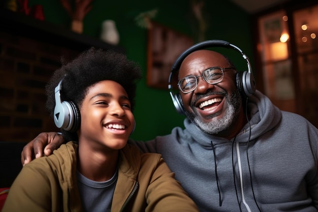 Un padre nero africano felice che si diverte con un ragazzo adolescente a casa