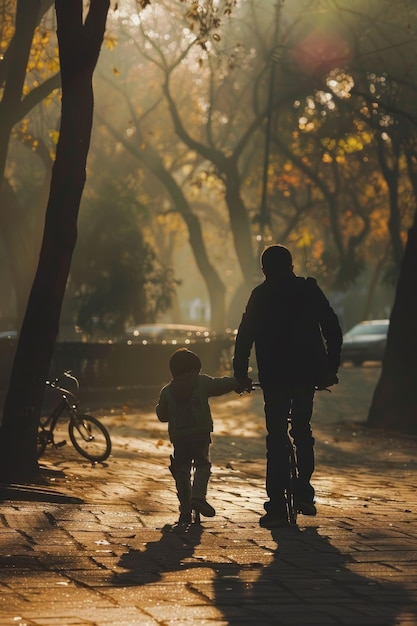 Un padre single che insegna a suo figlio a andare in bicicletta illustra la resilienza e la dedizione nelle famiglie con un solo genitore