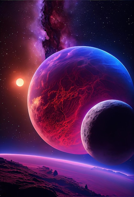Un paesaggio alieno colorato astratta deserta Pianeti alieni durante l'alba