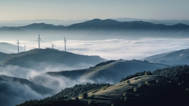 Un paesaggio con un parco eolico in lontananza