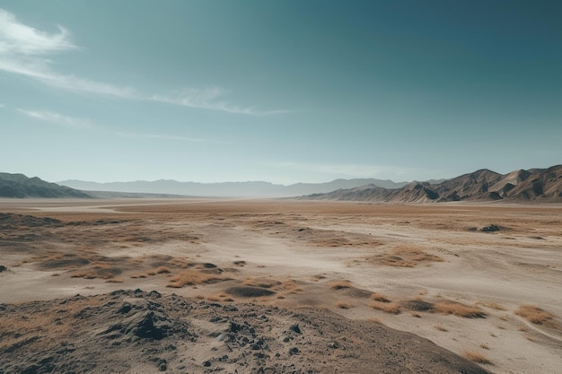 Un paesaggio desertico con un deserto e montagne sullo sfondo