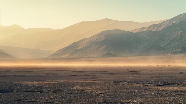 Un paesaggio desertico con una catena montuosa sullo sfondo