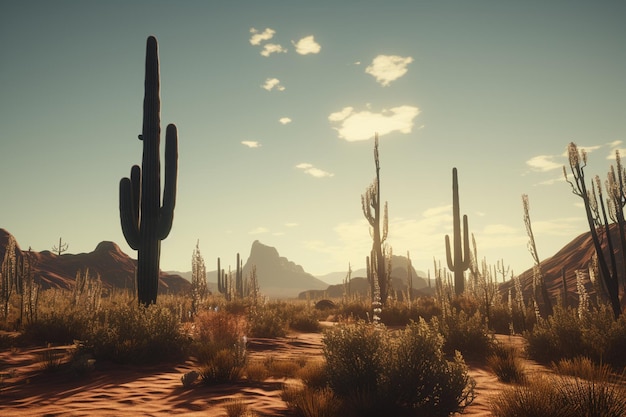 Un paesaggio desertico surreale con cactus Saguaro stan 00421 00