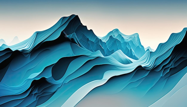 Un paesaggio di montagna blu con una catena montuosa sullo sfondo.