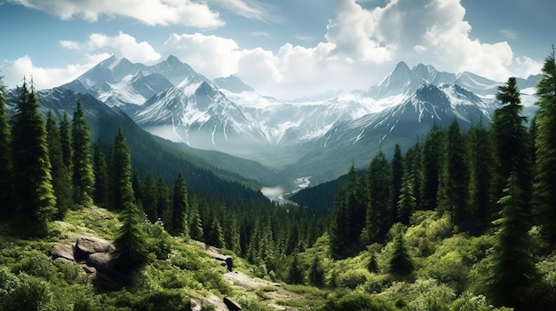 Un paesaggio di montagna con una montagna sullo sfondo