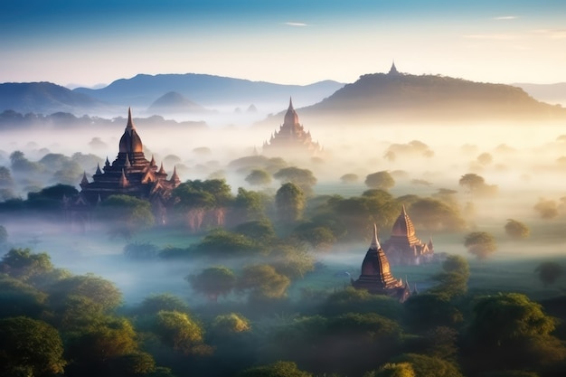 Un paesaggio di pagode in myanmar