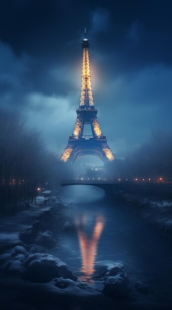 Un paesaggio di Parigi con la Torre Eiffel e il fiume