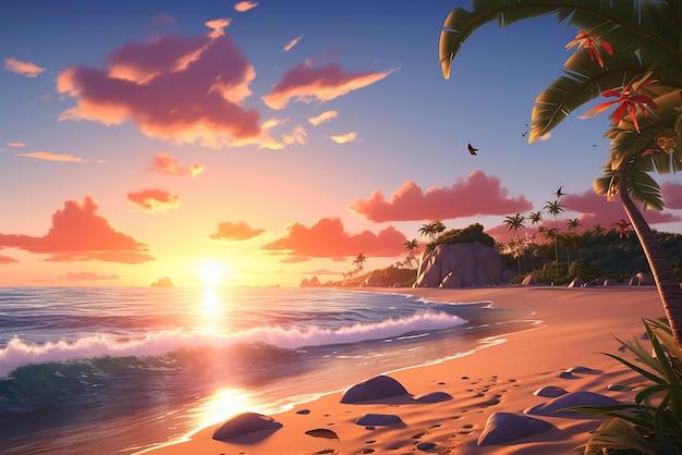 Un paesaggio in stile cartone animato con una spiaggia