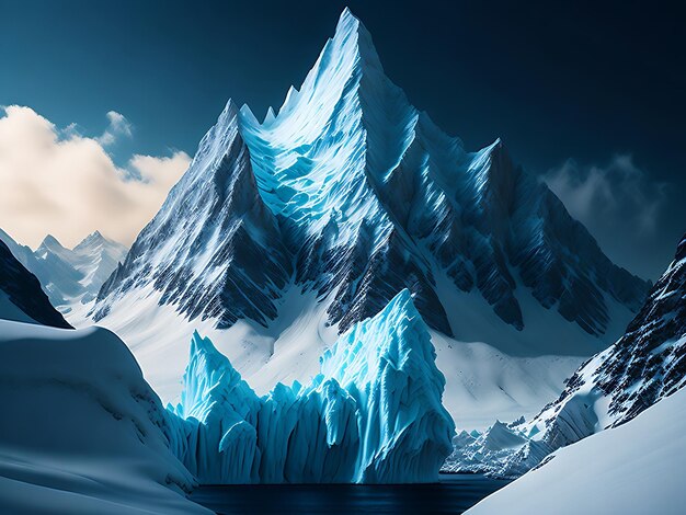 Un paesaggio innevato e montagne sullo sfondo