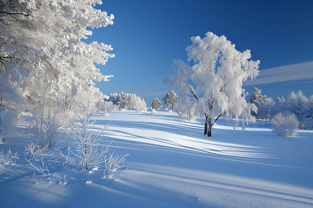 Un paesaggio invernale con alberi che nascondono la neve generativa AI