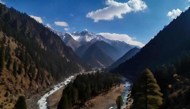 Un paesaggio montano attraversato da un fiume