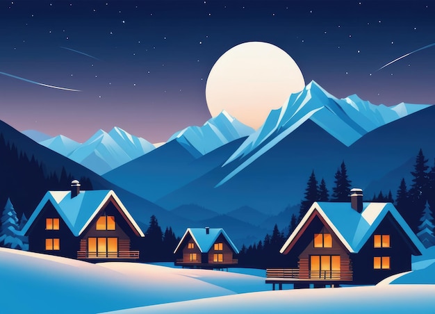 Un paesaggio notturno in montagna invernale