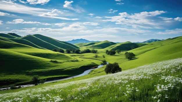 Un paesaggio panoramico caratterizzato da dolci colline