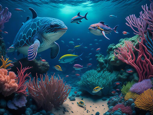 Un paesaggio sottomarino stimolante che mostra la vivace vita marina in tutta la sua gloria