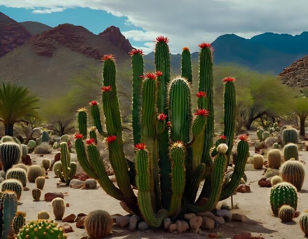 Un paesaggio surreale dove i cactus si trasformano in peperoncini di grandi dimensioni