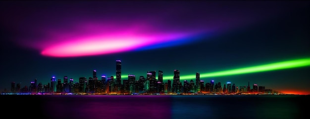 Un paesaggio urbano affascinante di notte da un punto di vista mozzafiato