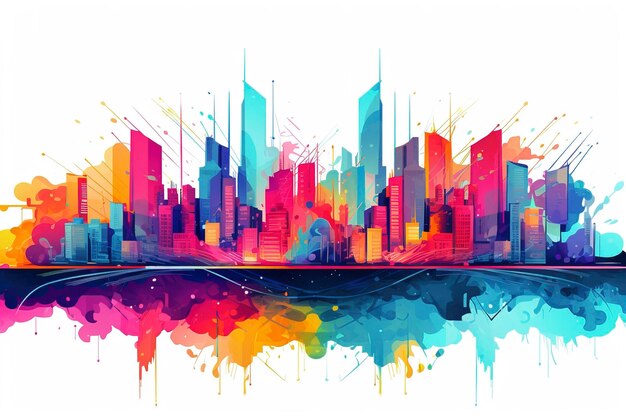 Un paesaggio urbano astratto con colori vivaci che catturano l'energia urbana