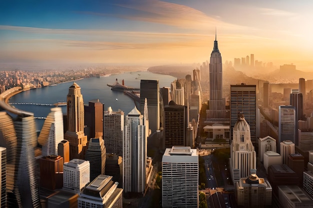 Un paesaggio urbano con l'Empire State Building sullo sfondo.