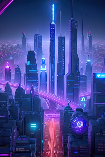 Un paesaggio urbano futuristico illuminato