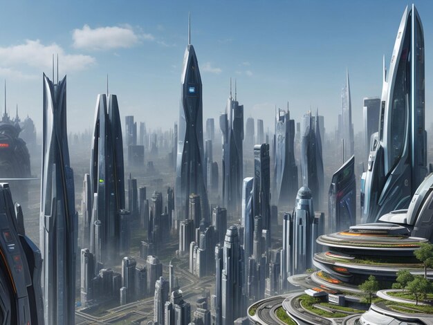 un paesaggio urbano futuristico sulla fantascienza