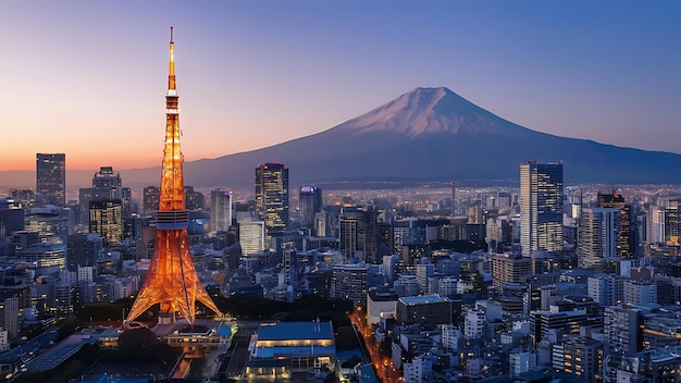 Un paesaggio urbano mozzafiato di Tokyo al crepuscolo