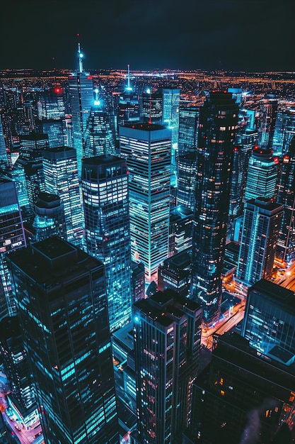 Un paesaggio urbano notturno con effetti di luce hightech