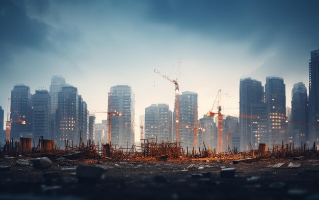 Un paesaggio urbano vivace pieno di edifici torreggianti che si estendono verso il cielo