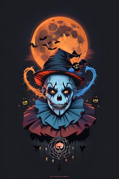 Un pagliaccio spaventoso Carattere di Halloween Illustrazione del poster del pagliaccio spaventoso di Halloween