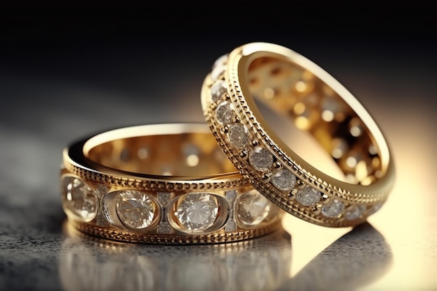 Un paio di anelli d'oro con diamanti