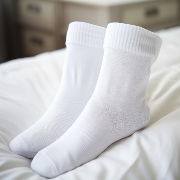 un paio di calzini bianchi sul modello di calzini da letto