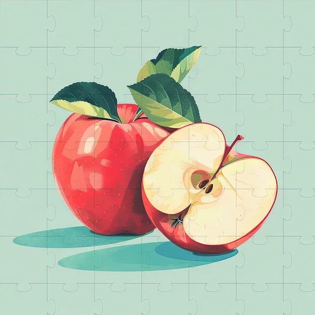 Un paio di mele sedute sopra un puzzle