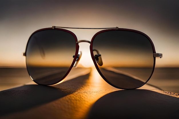 Un paio di occhiali da sole con il sole che tramonta dietro di loro