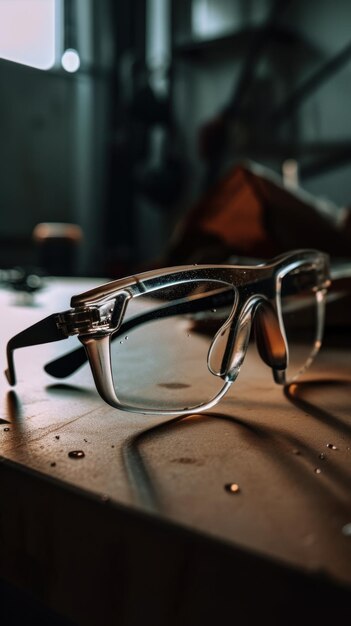 Un paio di occhiali seduti in cima a un tavolo Immagine di intelligenza artificiale generativa