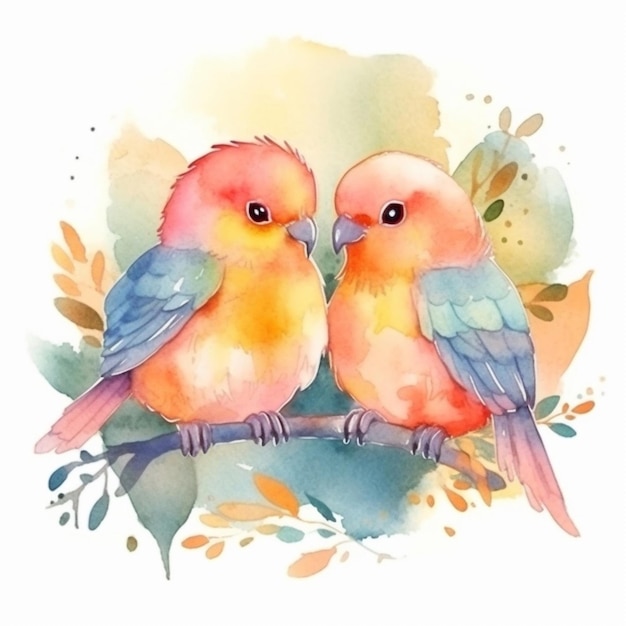 Un paio di pappagalli innamorati Illustrazione di cartoni animati Illustrazioni di alta qualità generate dall'AI