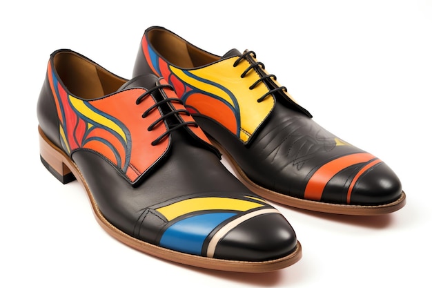 Un paio di scarpe con colori diversi e nero giallo e arancione