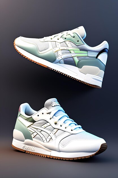 un paio di sneakers Asics bianche e olografiche su fondo bianco