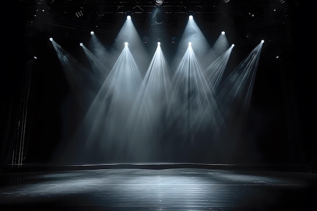 un palco con le luci e un palcoscenico con una luce su di esso